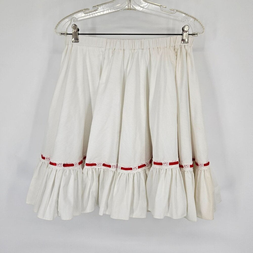 Ruffle Shirt Top Skirt Set M Red White Lace Trim Cotton Blend Dance Western USA - Picture 8 of 12